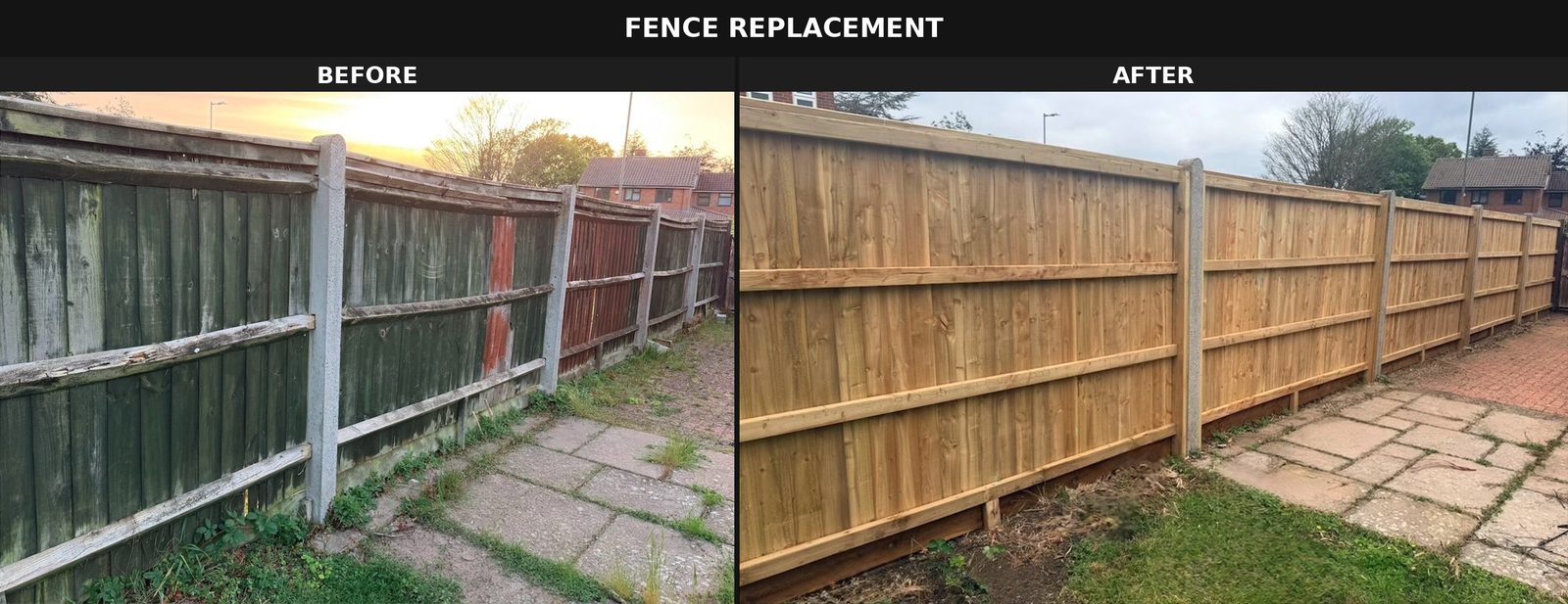 Fence replacement before and after