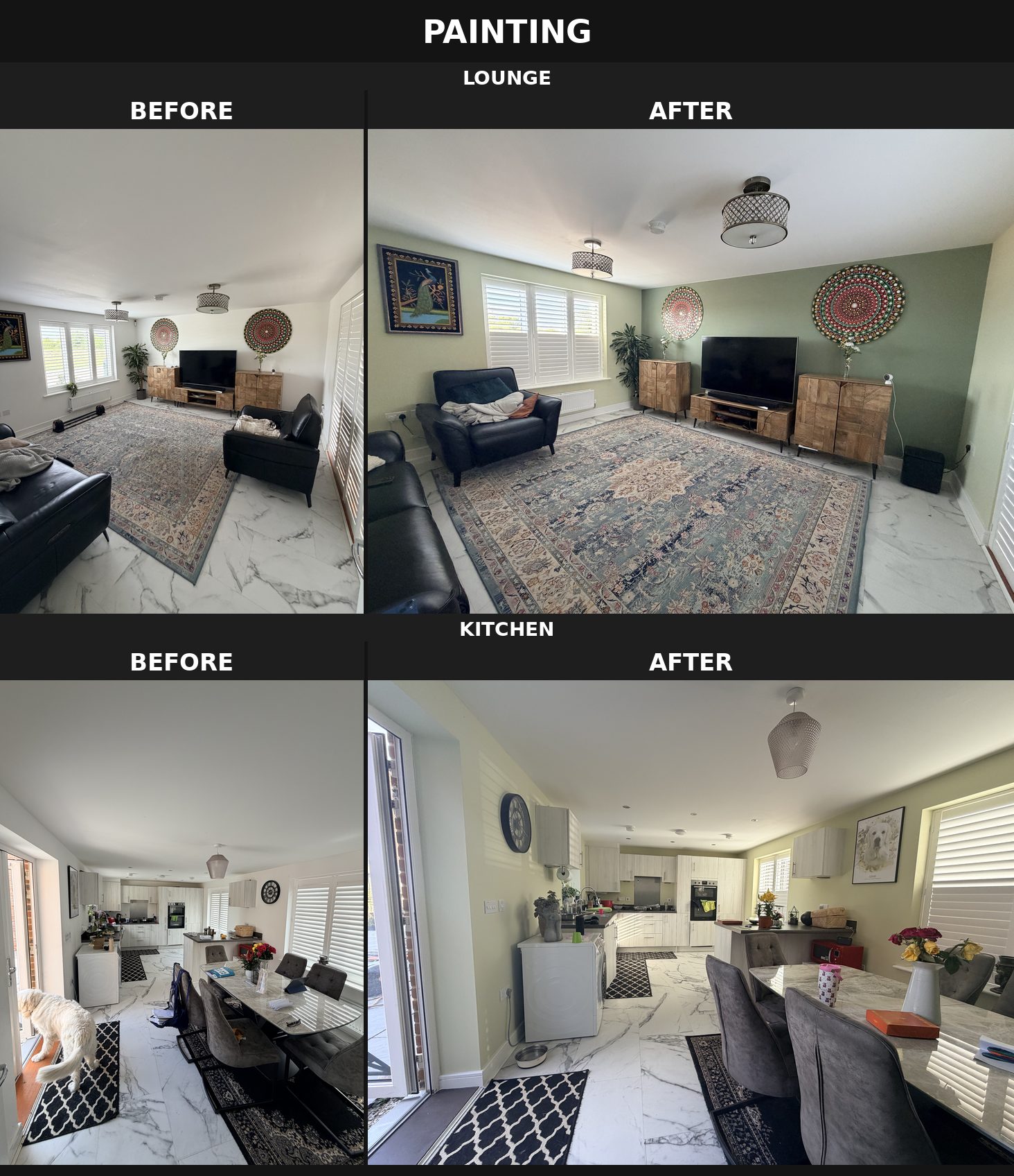 Lounge and kitchen painting before and after