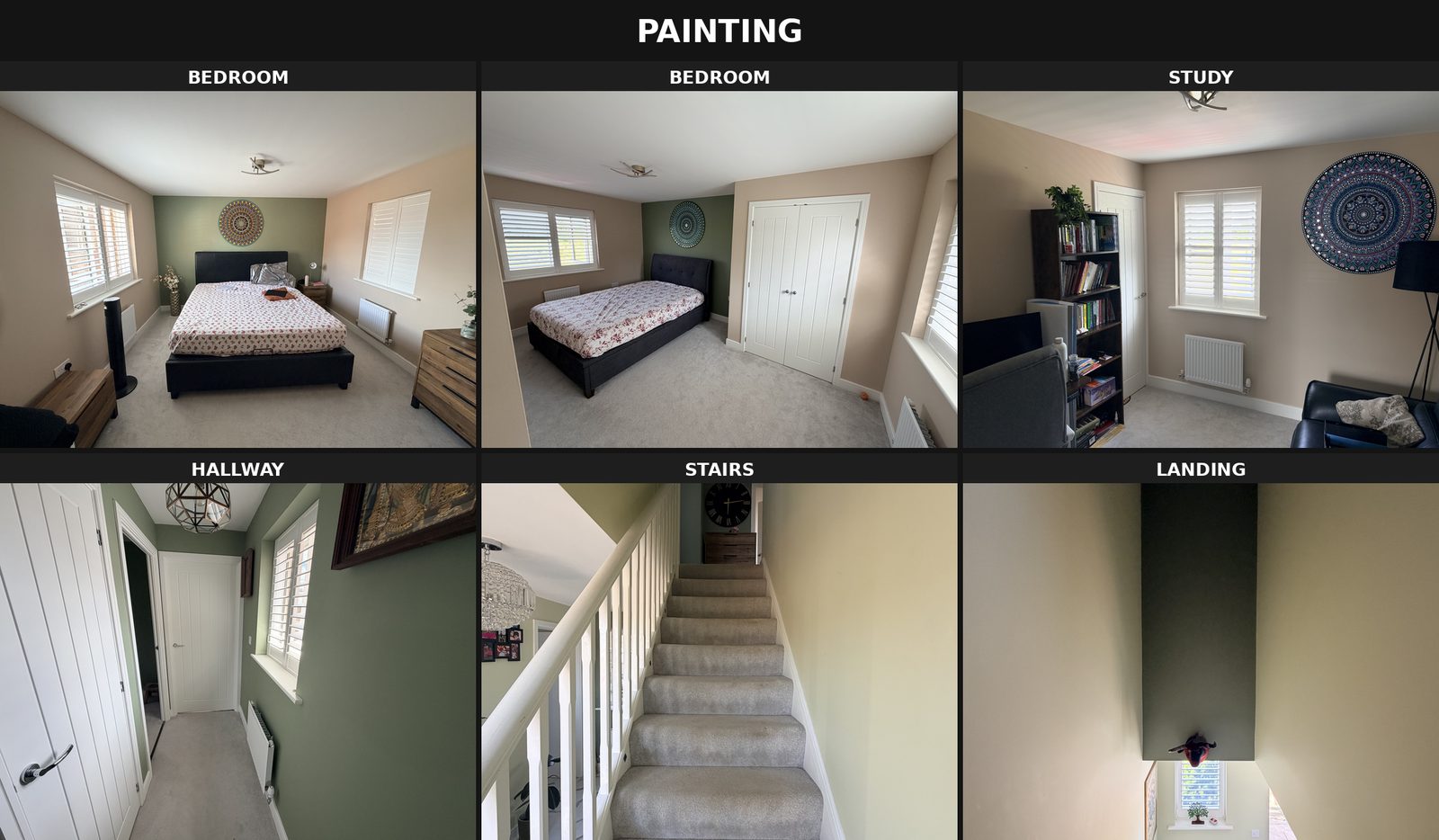 Bedroom, study, hallway, stairs and landing painting